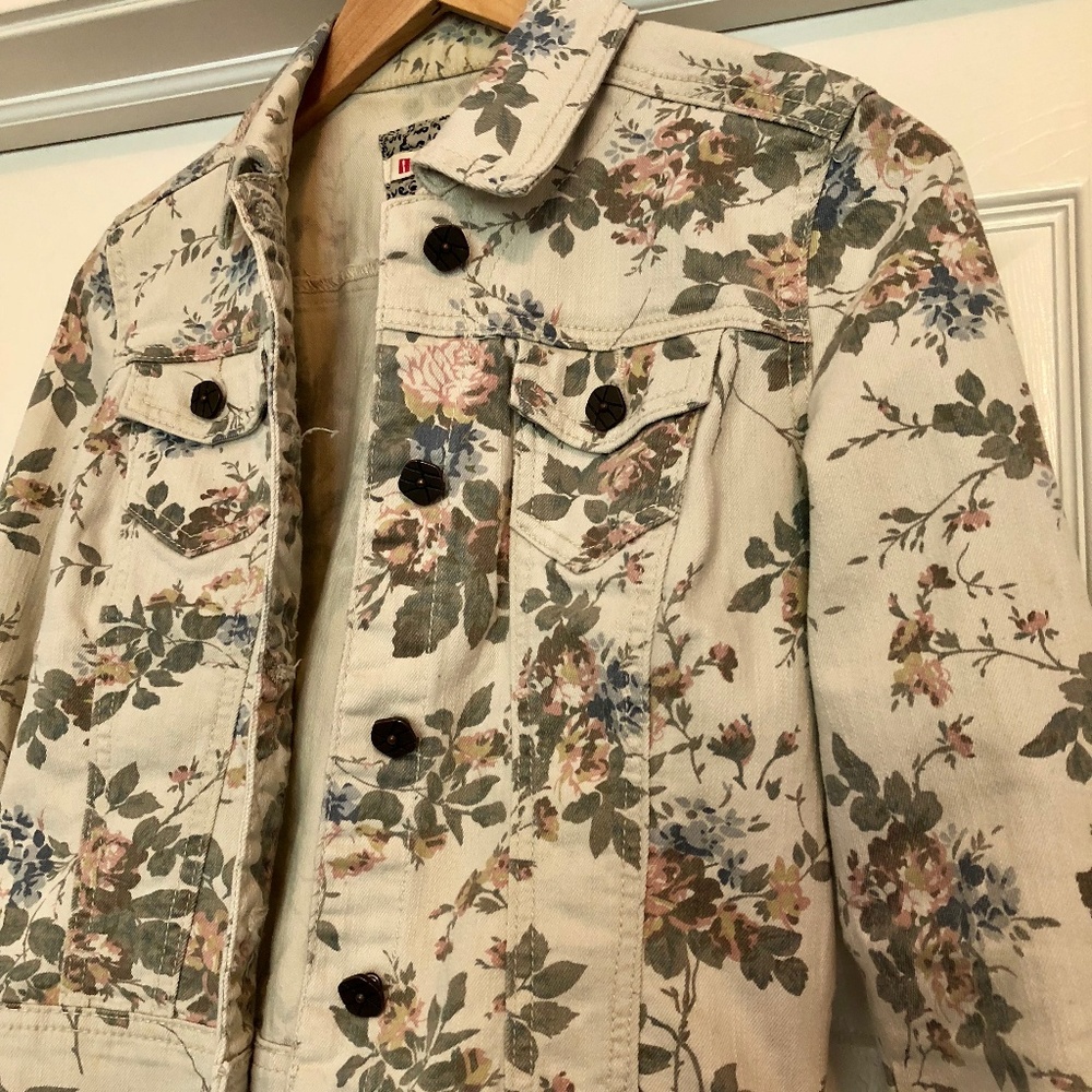 Floral Beige Denim Jacket